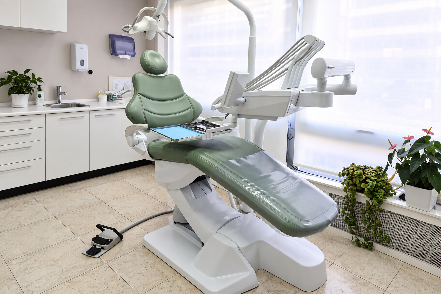 Sillón verde del gabinete de Clínica Dental Albea
